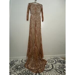 Hand Beaded Nude/Champagne Gown